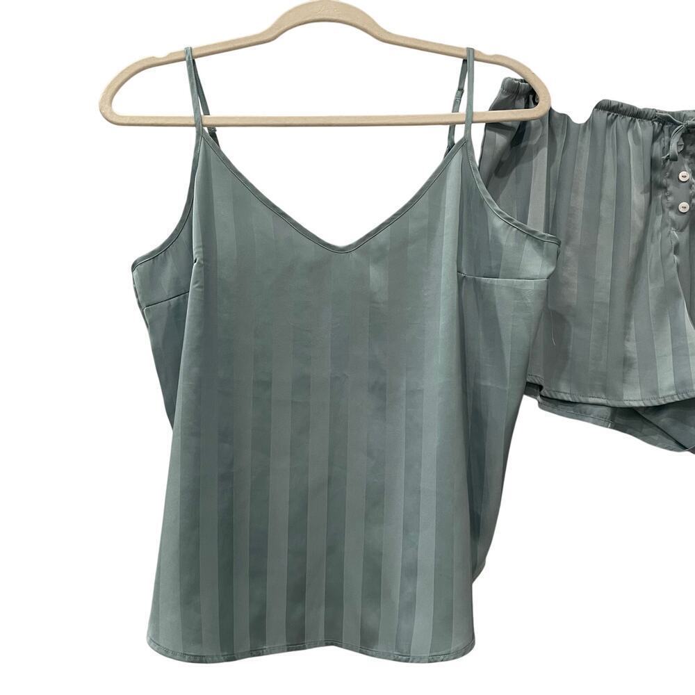 Danskin Blue Silky Stripe Tank Top Short Pajama Sleep Set Size XL - Picture 7 of 10